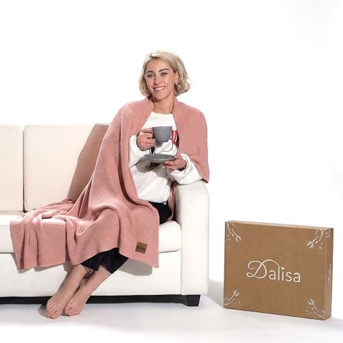 Dalisa 100% Organic Turkish Cotton Throw Blanket Harbor Mist– GOTS Certified, Cozy, with Reusable Cotton Gift Bag – Perfect for Couch, Bed, and Home Decor – Boho Vintage Knit Alina (Pink, 80x90) - color: Pink, size: 80x90
