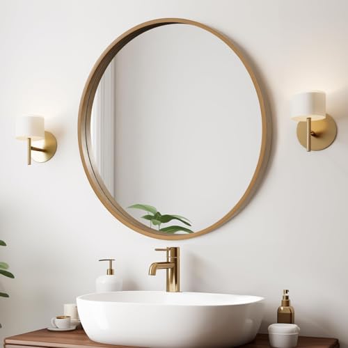 WallBeyond Round Wood Mirror 24" Circle Wall Mirror for Bathroom Round Wall Mirror for Wall Decor, Vanity, Entryway Living Room, Honey - color: Honey, size: 24"L x 24"W