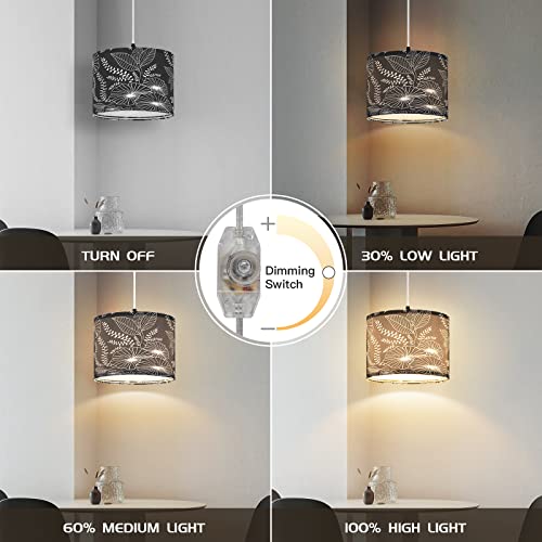CINSARY Plug in Pendant Light, Hanging Light with Plug in Cord with Dimmable Switch, Hanging Lamp with 15 ft Clear Cord, Black Pendant Light Fixture for Bedroom Kitchen Living Room (Bulb Included) - color: Black flower