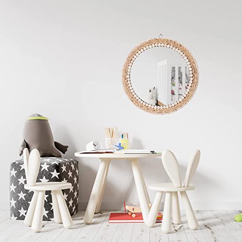 15 Inch Boho Round Hanging Wall Mirror Decorative Rattan Circle Mirrors for Farmhouse, Living Room, Bedroom - color: 15 Inch Wood