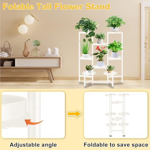 8 Tier Metal Plant Stand for Indoor Outdoor, Heavy Duty Flower Pot Stands for Multiple Plant, Anti-Rust Iron Plant Pot Shelf, Decoration Racks for Living Room Balcony Garden Patio (White) - color: 8 Tier White