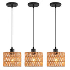 Woven Pendant Light Boho Chandelier, Rattan Pendant Lights Kitchen Island, Farmhouse Pendant Lighting with Hand Woven Wicker Shade, Boho Chandelier Light Fixtures Ceiling Hanging Light - color: 3 Pack Brown