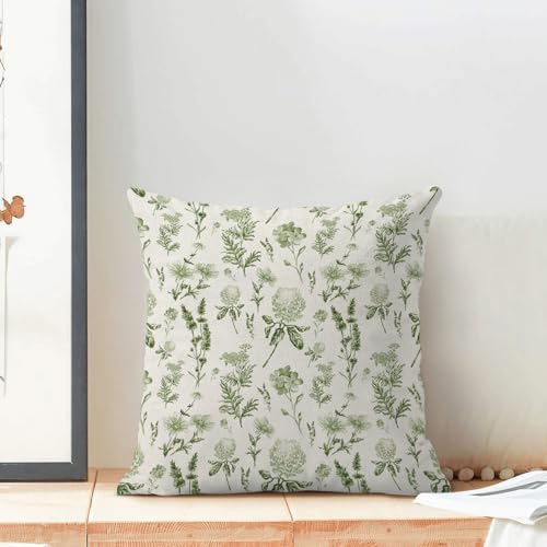 AEIOAE Sage Green Spring Pillow Covers 16x16 Inch Set of 2, Wild Flower Leaves Plant Throw Pillows Case,Seasonal Floral Outdoor Decorative Farmhouse Decor Cushion Covers for Home Sofa Bed Couch - color: Sage Green Wild Flowers, size: 16" x 16" (Pack of 2)