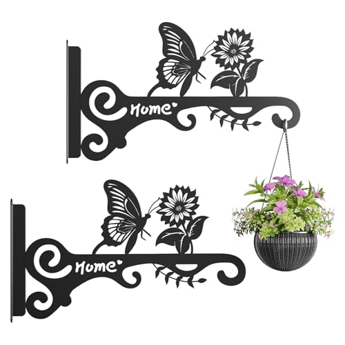 Metal Plant Hooks (2-Pack) - Decorative Wall Hangers with Butterfly Design for Indoor & Outdoor Use - Hanging Brackets for Plants, Flower Baskets, Bird Feeders, Lanterns - Patio, Garden, Home Decor - style: 2 Pcak Butterfly