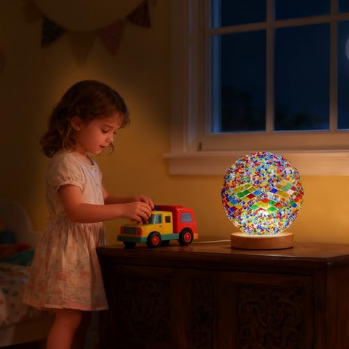 Memphis Mosaic Table Lamp Vintage Turkish Stained Glass Lamps USB Power Dimmable Geometric Pattern Ambient Lighting for Kids Room Playroom & Pop Art Home Decoration(5V 4.72"*5.31") - style: Memphis A