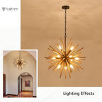 23.6" Farmhouse Sputnik Chandelier for Dining Room Rustic Handmade Natural Wood 12-Light Hanging Ceiling Pendant Light Fixture Starburst Wood Chandeliers for Kitchen Bedroom Foyer Hallway - size: Diameter 23.6", 12-Light