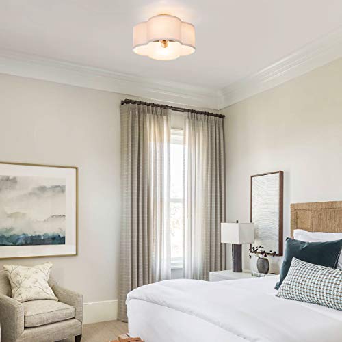 VILUXY Modern Flush Mount Ceiling Light Fixture Farmhouse White Fabric Semi Ceiling Lamps with Gold 4 Lights Drum Shade for Bedroom Dining Room Entryway Hallway Nursery - color: Off-White