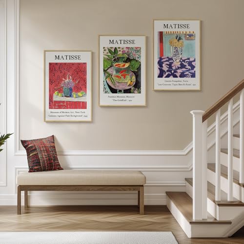 Framed Matisse Wall Art for Living Room, Large 3 Pieces Famous Paintings Colorful Canvas Artwork for Walls, Vintage Botanical Floral Pictures Prints for Bedroom Hallway Home Office Wall Decor 16x24 - color: Vintage Matisse, size: 16"W x 24" H x 3Pcs