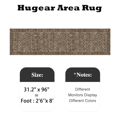 HUGEAR 2'6''x8 Runner Rug Machine Washable Brown Hallway Area Rug Indoor Accent Rugs Floral Low Pile Carpet Soft Throw Rugs Bedroom Living Room Office Dining Kitchen Laundry Non Slip - color: Floral | Brown, size: 2'6" x 8' (Runner)