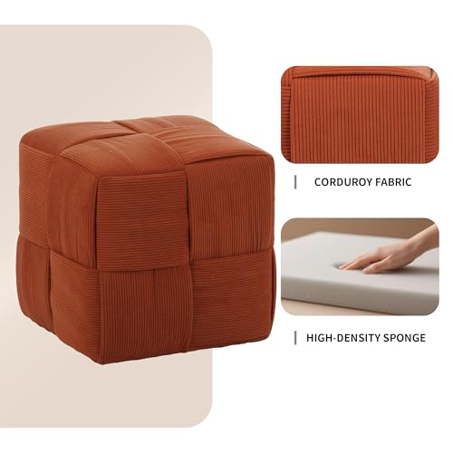 Pouf Ottoman Foot Rest Soft and Comfortable Square Ottoman Square Corduroy Woven Design Sofa Stool (Rust Orange, 1) - color: Rust Orange