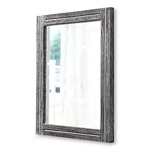 AAZZKANG Rustic Mirror Wood Framed Wall Mirrors Large 20"x16" Rectangle Decorative for Bedroom Bathroom Farmhouse Living Room Home Entryway - color: Dark Gray, size: 20"L x 16"W