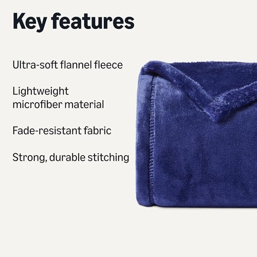 Amazon Basics Throw Blanket, Ultra-Soft Flannel Fleece Microfiber, Cozy for Couch Sofa Bedroom, Fade-Resistant, 50 x 60 Inches, Navy - color: Navy, size: 50 x 60 inches