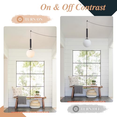 BOKT Glass Globe Pendant Light Plug in Vintage Black Mini Hanging Pendant Light Plug in Cord Single Modern Hanging Pendant Kitchen Dining Room Light Fixtures for Bedroom Entryway (Black-Plug in) - color: Black-Plug In