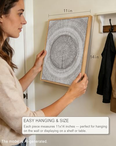 PHOPAGO Vintage Wood Tree Rings Wall Art Farmhouse Rustic Framed Canvas Paintings Living Room Bedroom Decor Nature Artwork 11x14in Natural Framed - color: Tree Grain Ring, size: 11" x 14" x 3 Pcs Natural