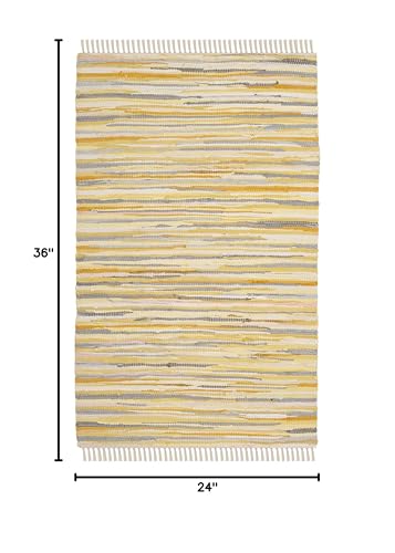 SAFAVIEH Rag Rug Collection Accent Rug - 2' x 3', Gold & Multi, Handmade Boho Stripe Cotton, Ideal for High Traffic Areas in Entryway, Living Room, Bedroom (RAR129N) - color: Gold/Multi, size: 2' x 3' (Rectangular)