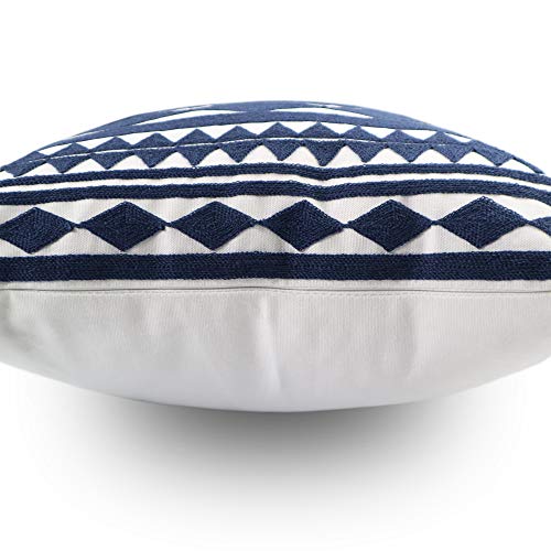 Embroidery Throw Pillow Cover 18x18 Home Décor Navy Blue Geometric Cushion Cover Diamond Triangle Pillow Case Floor Pillow Cover for Couch Sofa Chair 100% Cotton 45x45cm, 1 Piece - color: Navy Blue Geometric Diamonds