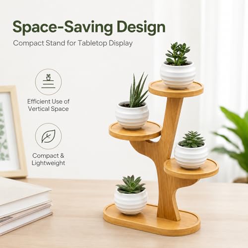 4 Tiered Desk Plant Stand Bamboo Tree Plant Shelf Tabletop Succulent Herb Stand Desktop Plant Stand Indoor Plant Rack for in Living Room Office Decoration (4 Tiered) - size: 4 Tiered