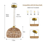 Boho Rattan Pendant Light, Adjustable Hanging Light Fixture with Natural Woven Shade, E26 Base Compatible for Kitchen Island, Bedroom, Living Room (Bulb Not Included) - color: 7.5”hemispherical shaped