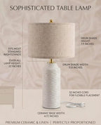 White Table Lamps Set of 2, 22" Ceramic Bedside Lamps for Bedroom - Nightstand Lamp Set of 2 with Linen Shade, Modern Farmhouse Side Table Lamps for Living Room, Rotary Switch, E26 Base