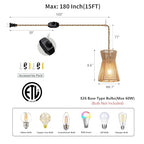 15ft Plug in Pendant Light with Cord Dimmable Switch Rattan Hanging Lamp with Hand Woven Wicker Plug in Chandelier Boho Hanging Lights Fixture for Bedroom Kitchen Hallway Foyer - size: Plug 1 Light