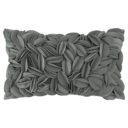 KINGROSE Handmade 3D Flower Accent Pillow Cover Decorative Throw Pillow Case Solid Soft Cushion Covers Velvet 12 x 20 Inches Grey - color: Dark Grey - Velvet