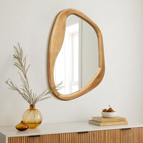 LuxenHome Irregular Oblong Wall Mirror,Accent with Natural Wood Frame,Rustic Bathroom Mirror,Vanity Makeup Mirror, Wall Mounted Mirror for Living Room,Entryway,Bedroom,Decorative Mirror - color: Irregular Oblong