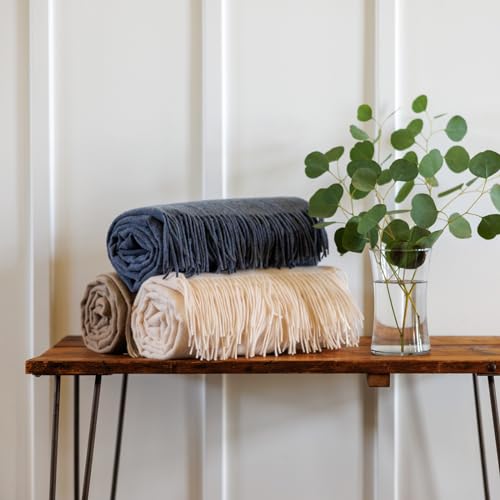 Fishers Finery 100% Pure Cashmere Fringe Throw, 445 GSM Weight, with Gift Box (Sand) - color: Warm Sand