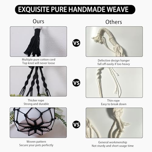 Artilady Black Plant Hanger Macrame Hanging Planter for Indoor Boho Plants Holder with Hooks Hanging Plant Basket Outdoor Window Wall Plants Home Decor (Black Macrame-2pcs) - color: Black Macrame-2pcs
