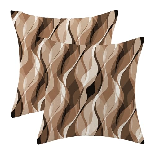Boho Pillow Covers 18x18 Beige Brown Abstract Stripes Throw Pillow Covers Bohemian Modern Aesthetic Decorative Pillowcase Farmhouse Linen Decor Cushion Case for Sofa Couch Outdoor Decoration - color: Abstract-brown, size: 18" x 18" (Pack of 2)