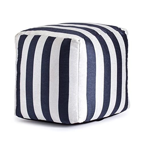 Anji Mountain 100% Handmade & Handcrafted Comfortable Home Décor Outdoor Pouf Ottoman Footrest for Living Room, Bedroom, Nursery, Kidsroom, Patio Furniture - (18" x 18" x 18"- Navy-Ivory) - color: Cape May