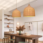 Arturesthome 1 Light Rattan Woven Pendant Light 13.78in Handmade Ceiling Lighting Fixture Chandelier Hanging Lamp Lampshade for Kitchen Island Dining Room Hallway Foyer
