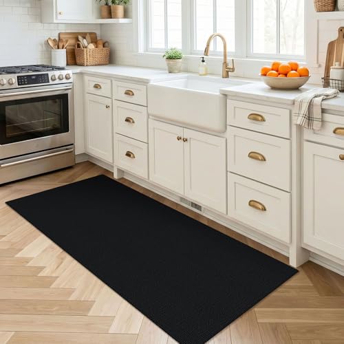 EARTHALL Washable Runner Rug 2x4 Ft Non Slip Runners for Hallways Cotton Rubber Backed Entryway Runner Braided Indoor Floor Runners Carpet for Entryway, Hallway, Kitchen, Bedroom, Black/Grey - color: Black/Grey, size: 2' x 4' (Runner)