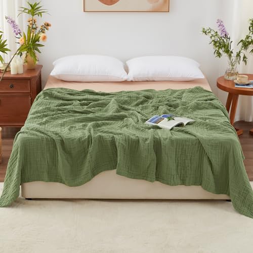 Love's cabin 100% Cotton Muslin Blanket, 6 Layer Lightweight Breathable Gauze King Size Blanket 108 x 90 Inches, Soft Summer Blanket for Bed, Sage Green - color: Sage Green, size: King(108"x90")