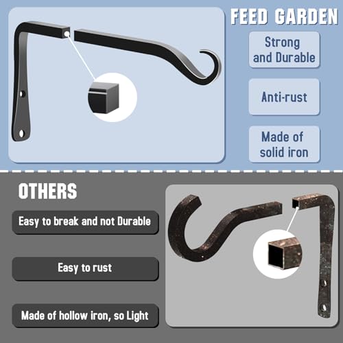 FEED GARDEN 2 Pack 8 Inch Hanging Plant Bracket Wall Hooks Decorative Plant Hangers for Outdoor Hanging Bird Feeders, Wind Chimes, Plant Baskets, Black - color: Black-L, size: 8 Inch
