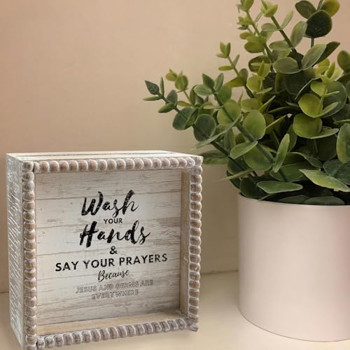 Boho Farmhouse Wooden Framed Bathroom Decor Signs, Funny Restroom Decorative Plaque Small Cute, Toilet Rules Shelf Decoration (Wash Your Hands) - color: Wash Your Hands