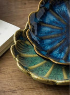 JAMEND CLXP Lotus Ring Holder Dish Small Indoor Ash Tray, Ceramic Dessert Plate Trinket Jewelry Holder Organizing Necklace Earrings for Parents Friends Sister, Blue. All Jewelries Are NOT Included. - color: Deep Blue-Round