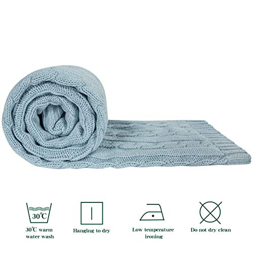 NTBAY 100% Pure Cotton Cable Knit Toddler Blanket, Super Soft Warm Breathable 30x40 Baby Blanket for Crib, Stroller, Nursery, Travel, Newborn, 30x40 Inches, Baby Blue - color: Baby Blue