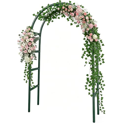 RUBFAC 7.8ft Metal Garden Arch Trellis for Climbing Plants Outdoor, Garden Arbors and Arches, Halloween Archway for Pumpkin Balloon Rose Vines Wedding Christmas Birthday Party Decorations, Army Green - color: green