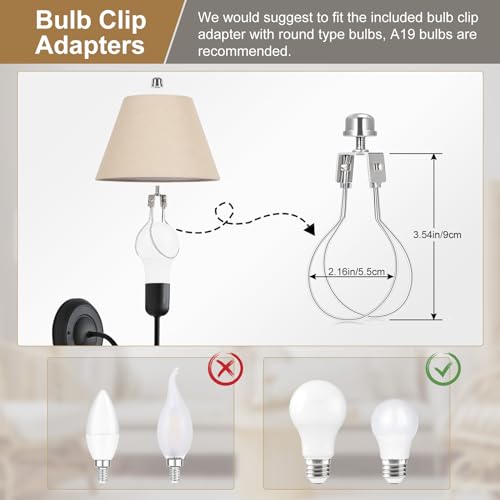 Seaside village Small Lamp Shades for Table Lamp, Natural Linen Lamp Shades Set of 2, 5.5" Top x 10" Bottom x 6.6" High, Brown Burlap Lampshade Replacement, Spider, Bulb Clip Adapters Included - color: Brown
