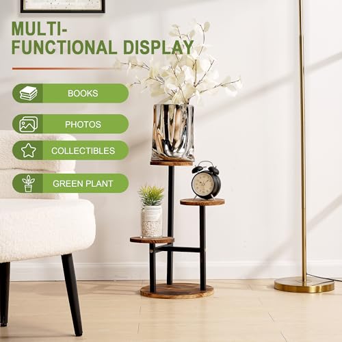 VECELO 4 Tier Plant Stand Indoor Outdoor, Tall Metal Wood Flower Shelf for Multiple Plants, Small Tiered Round Corner Display Rack, Planter Pot Holder for Patio Garden Balcony Living Room Bedroom - size: 4-Tier