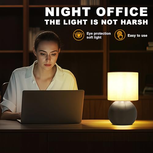 Modern Small Table Lamp with Grey Metal Base and Linen Shade, 6.2X6.2X10.4 Inch Nightstand Light for Bedroom, Living Room, Desk, Dorm - color: Gray, size: Pack of 1