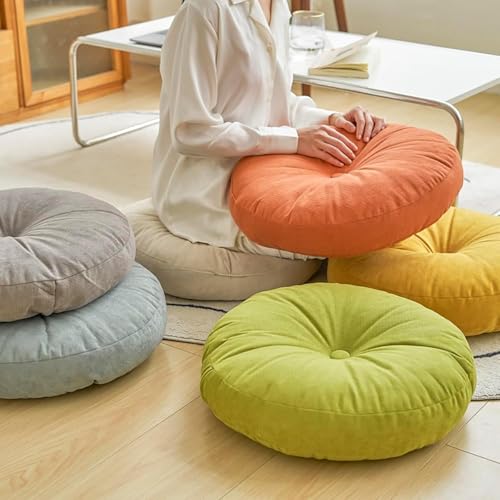 Vitamaze - amazing life Round Floor Pillow Cushion Soft Thick Seat Pad, Tufted Corduroy Meditation Cushion for Tatami, Yoga, Living Room, Bedroom, Office, Car, Sofa(Cream,16inch)