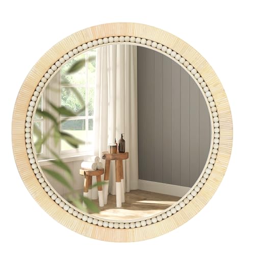 ULIKE Rattan Wicker Mirror for Bathroom, 24 Inch Boho Woven Decorative for Wall, Rustic Farmhouse Vanity Mirror, Round Rattan Mirrors for Living Room Entryway Bathroom Bedroom - color: Round, size: 24"L x 24"W