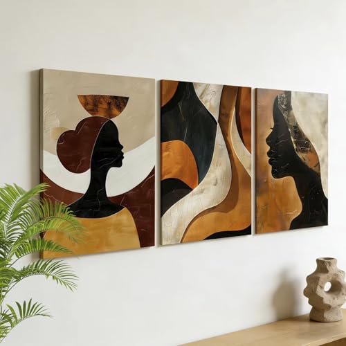 Framed Boho African American Wall Art Black Woman Canvas Print Gold Vintage Abstract Black Female Painting Picture Wall Decor for Living Room Bedroom Office 16x24 Inches - color: Silhouette Portrait, size: 16"L x 24"W
