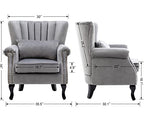 Kmax Grey Accent Chair Velvet Wingback Chair with Pillow Nail-Head Channel Tufted Oversized Club Chair for Living Room Bedroom Guest Room - color: Grey