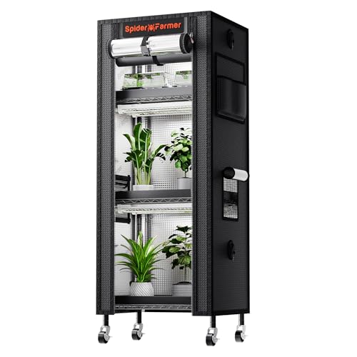 Spider Farmer 2026 Plant Stand with Grow Light, 4-Tier Rack 6Pcs 12" Full Spectrum 5000K LED Grow Lamps and Tent Cover Height Adjustable Small Greenhouse for Seedling Plant Indoor 16Lx12Dx47H (Update) - size: S-16x12x47in