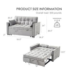3-in-1 Loveseat Sleeper Sofa, Modern 55.5" Pull Out Couch, Velvet Upholstered Futon Sofa Bed with Adjustable Backrest, Convertible Sofa Bed with Storage Pockets for Living Room(Light Grey) - color: Grey