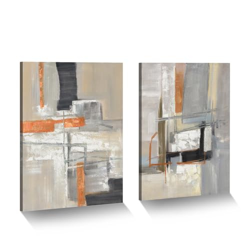 Abstract Neutral Canvas Wall Art: 2 Pieces Minimalist Painting Modern Gray Beige Artwork for Bedroom - color: neutral, size: 11”x16”x2