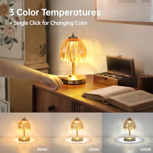 Shenmoyl Tulip Small Table Lamp, 5200mAh Cordless Touch Control Mini Table Lamp with 3 Color Temps & Stepless Dimming, Perfect for Small Spaces Like Dressers, Bedsides, Bookshelves (Amber Tulip) - color: Amber Small, size: 1 Pack