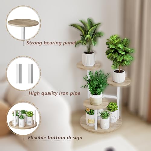INGIORDAR Plant Stand Indoor Outdoor Corner Plant Shelf for Multiple Flower Pots Flower Stand Holder for Patio Garden Balcony Living Room (White+Sonoma Oak, 4 Tier) - color: White 4 Tier, size: 4 Tier